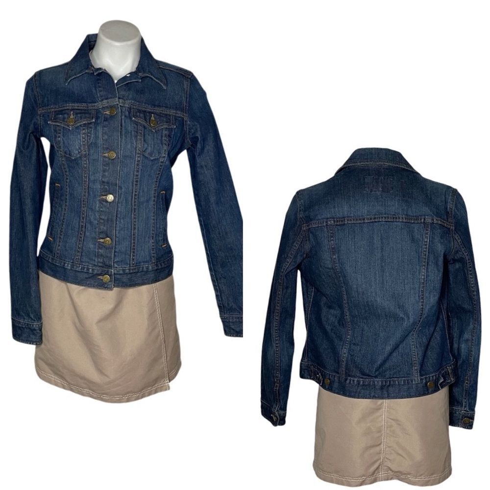 OLD NAVY Blue Denim Jean Jacket Trucker Jacket Pointed Collar Flaps Size Medium - Picture 11 of 11